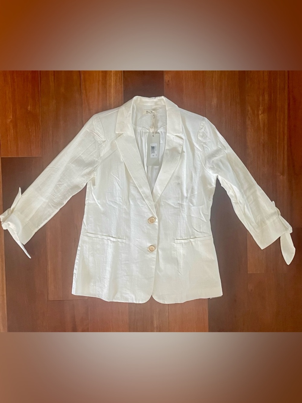 Miss Me Off White Linen Cotton Blazer Jacket Tie Sleeve Medium NWT